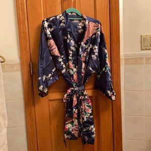Navy Blue Peacock Kimono Robe - worn ONCE!